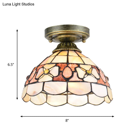 Tiffany Beige/Pink/Orange Shell Mini Flush Light Fixture - Natural Decorative Ceiling Lamp