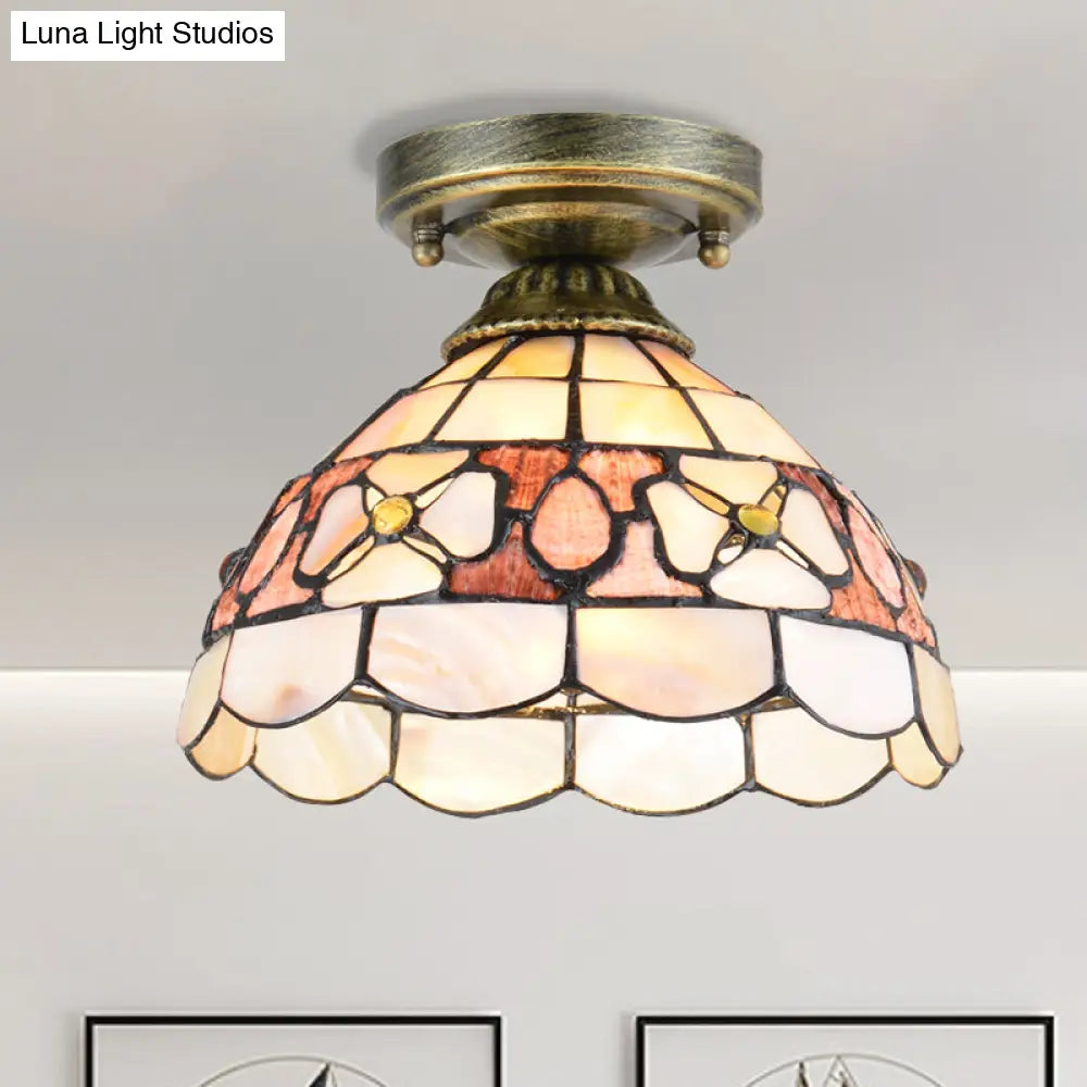 Tiffany Beige/Pink/Orange Shell Mini Flush Light Fixture - Natural Decorative Ceiling Lamp Pink