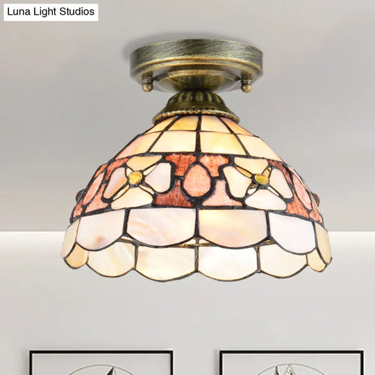 Tiffany Beige/Pink/Orange Shell Mini Flush Light Fixture - Natural Decorative Ceiling Lamp Pink