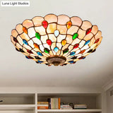 Tiffany Beige Shell Flush Mount Ceiling Light - 3/4 - Light Cabochons - Embellished Ideal For