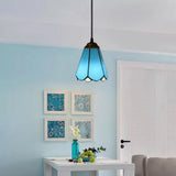 Tiffany Blossom Down Mini Pendant – Blue/White Glass Ceiling Lamp For Living Room Blue