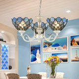 Tiffany Bowl Chandelier Lighting With 3/5 Lights - Cut Glass Hanging Lamp In White For Bedroom