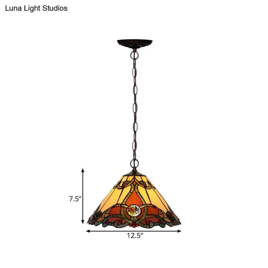 Bronze Tiffany Kitchen Pendant Lamp With Red Stained Glass Shade