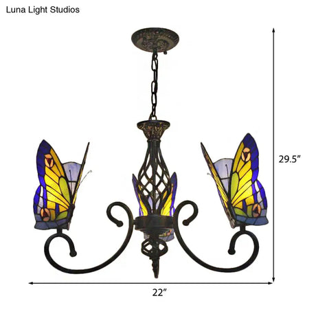 Tiffany Butterfly Chandelier: Exquisite Stained Glass Pendant Light For Dining Room