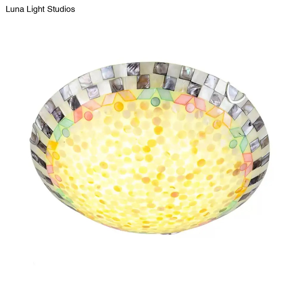 Tiffany Ceiling Light Medium Flush Mount Fixture - Decorative Mosaic Bowl Shade For Bedrooms