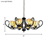 Tiffany Cone Chandelier Lamp With Stained Glass And Beige Shade For Bedroom - 5/6/8 Heads