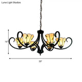 Tiffany Cone Chandelier Lamp With Stained Glass And Beige Shade For Bedroom - 5/6/8 Heads