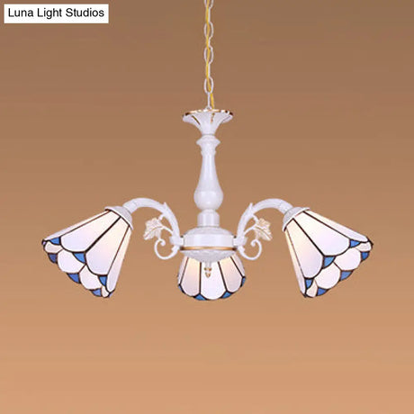 Tiffany Cone Pendant Chandelier With Adjustable Chain - Available In 3/5/6/8 Lights For Living Room