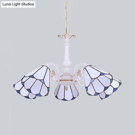 Tiffany Cone Pendant Chandelier With Adjustable Chain - Available In 3/5/6/8 Lights For Living Room
