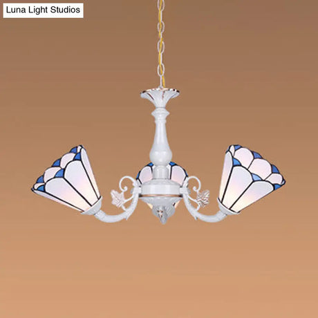 Tiffany Cone Pendant Chandelier With Adjustable Chain - Available In 3/5/6/8 Lights For Living Room