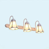 Tiffany Conical White/Blue Glass Vanity Light Fixture - 3 Head Wall Sconce For Bathroom White
