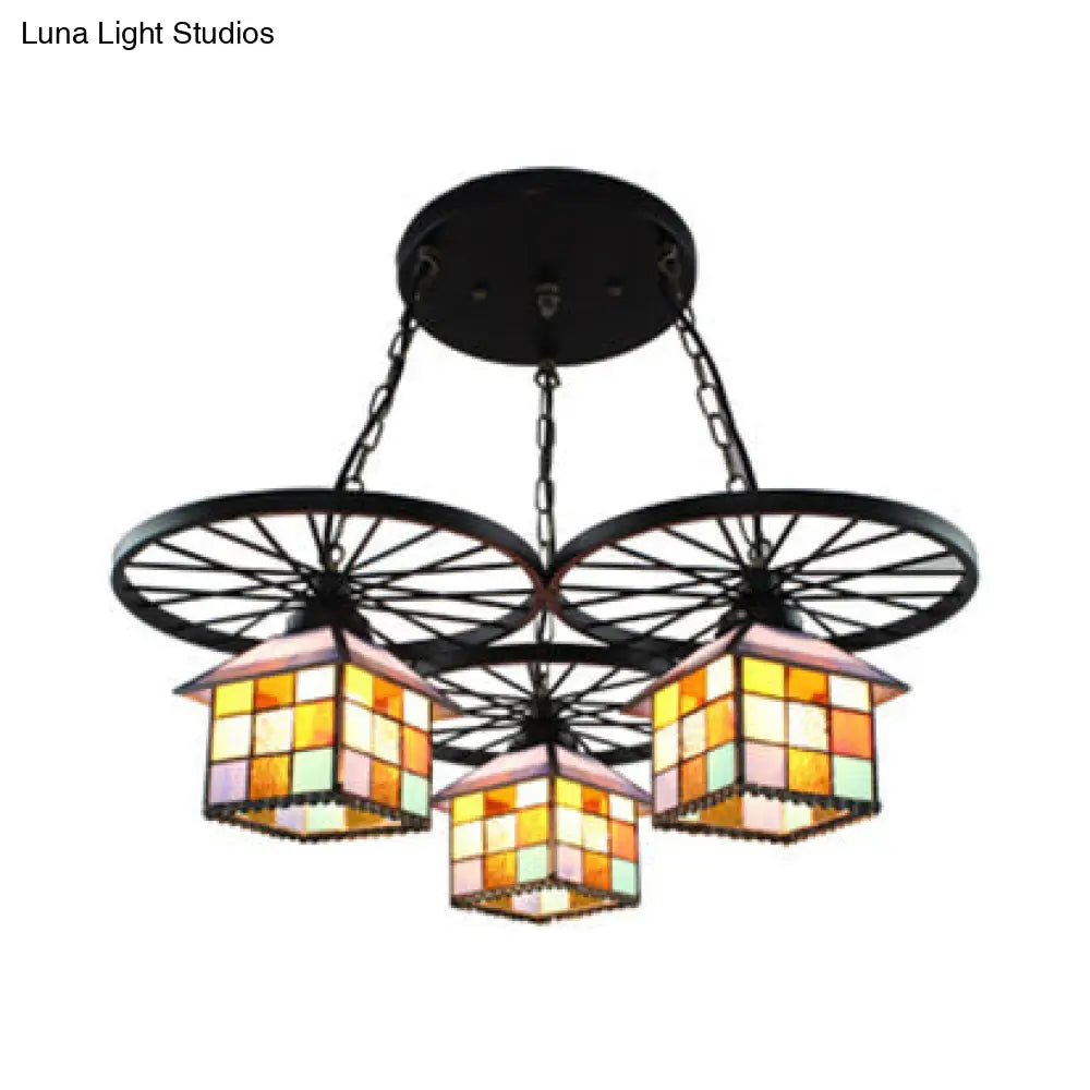 Tiffany Stained Glass Chandelier With Wheel House Design - Creative Suspension Light For Hotels