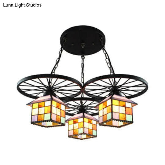 Tiffany Stained Glass Chandelier With Wheel House Design - Creative Suspension Light For Hotels