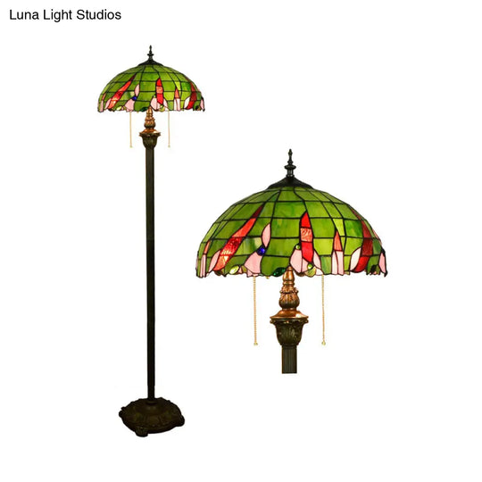 Tiffany Dome Shade Floor Lamp - Handcrafted Glass Pull Chain 2 Bulbs