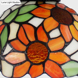 Tiffany Domed Semi Flush Mount Light: Wheel 1 Bulb Stained Glass Ceiling Light (Orange/Beige) For