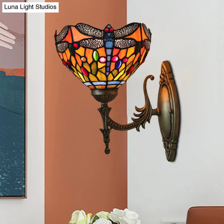 Tiffany Dragonfly Bronze Wall Light With Cut Glass For Elegant Ambience