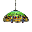 Tiffany Dragonfly Chandelier With 3 Lights: Orange/Blue/Green Cut Glass Hanging Lamp Kit For