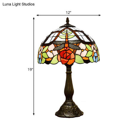 Tiffany Dragonfly Nightstand Lamp With Colorful Bowl Shade