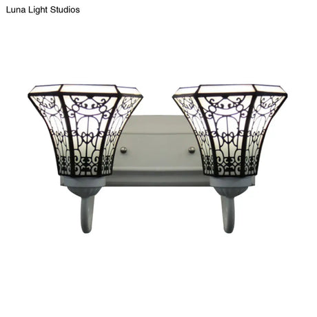 Tiffany Flared White Glass Sconce Light - 2 Heads Wall Mount Ideal For Living Room