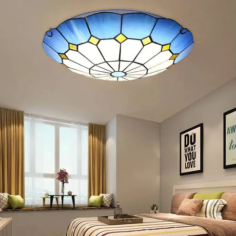 Tiffany Floral Flush Mount Ceiling Lights - 2 Light Bedroom Fixture Dark Blue / 12’