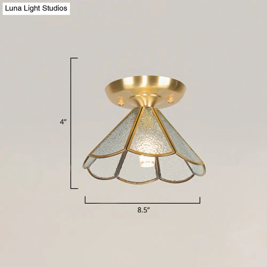 Tiffany Floral Semi Mount 1 - Light Glass Ceiling Flush Light In Brass - Ideal For Hallway Décor