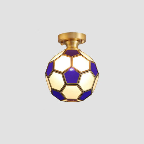 Tiffany Floral Semi Mount 1 - Light Glass Ceiling Flush Light In Brass - Ideal For Hallway Décor