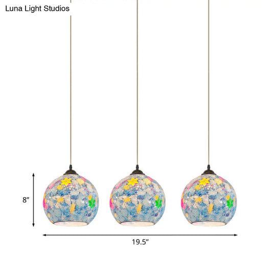 Tiffany Glass Pendant Lamp With Stunning Blue Multi Leaf-Pattern Globe - Baroque Ceiling Light