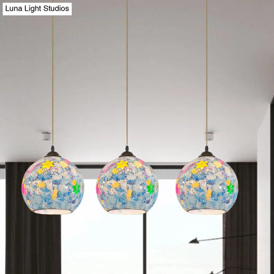 Tiffany Glass Pendant Lamp With Stunning Blue Multi Leaf-Pattern Globe - Baroque Ceiling Light