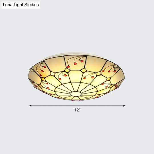 Tiffany Glass Classic Led Flush Ceiling Light Fixture With Grid Pattern Apricot / 12’