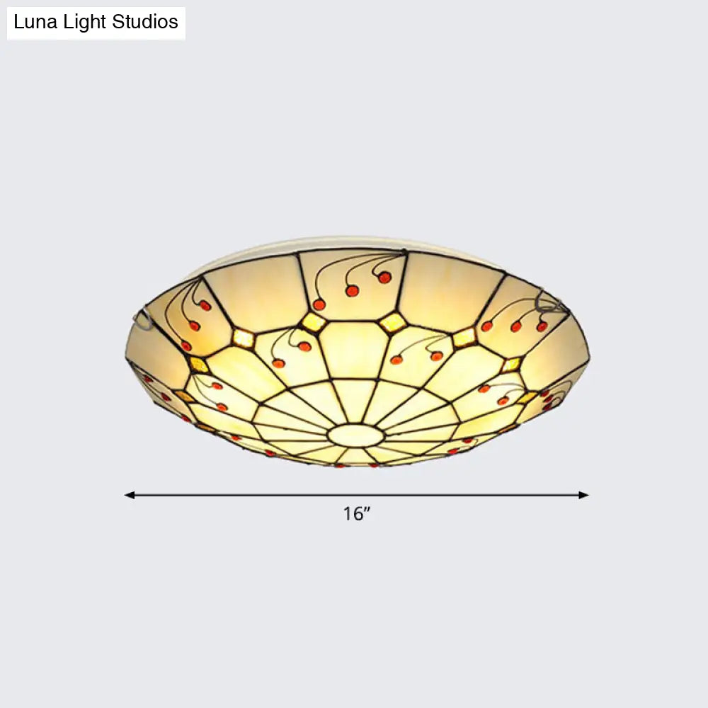 Tiffany Glass Classic Led Flush Ceiling Light Fixture With Grid Pattern Apricot / 16’