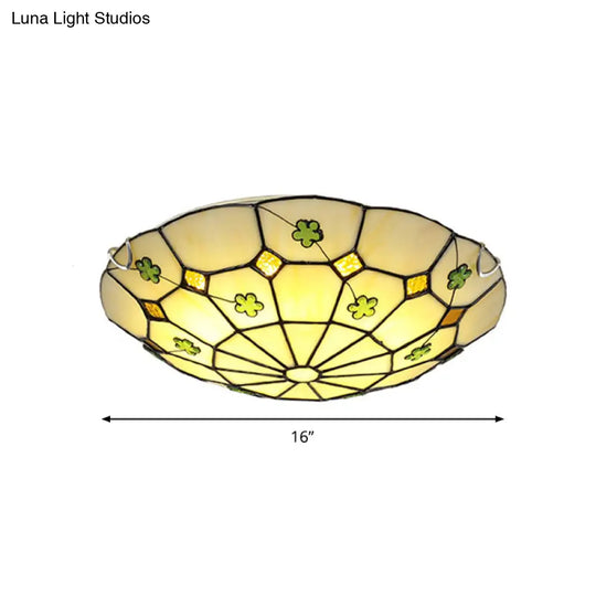 Tiffany Glass Classic Led Flush Ceiling Light Fixture With Grid Pattern Green / 16’