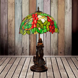 Tiffany Glass Grapes Table Lamp - Baroque Style Brown/Green/White-Brown Night Stand Light With Girl