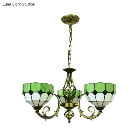 Tiffany Glass Lattice Bowl Pendant Lamp: Vibrant Yellow & Green Shades Perfect For Dining Room - 3