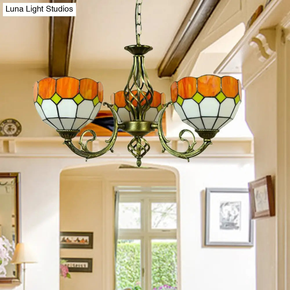 Tiffany Glass Lattice Bowl Pendant Lamp: Vibrant Yellow & Green Shades Perfect For Dining Room - 3