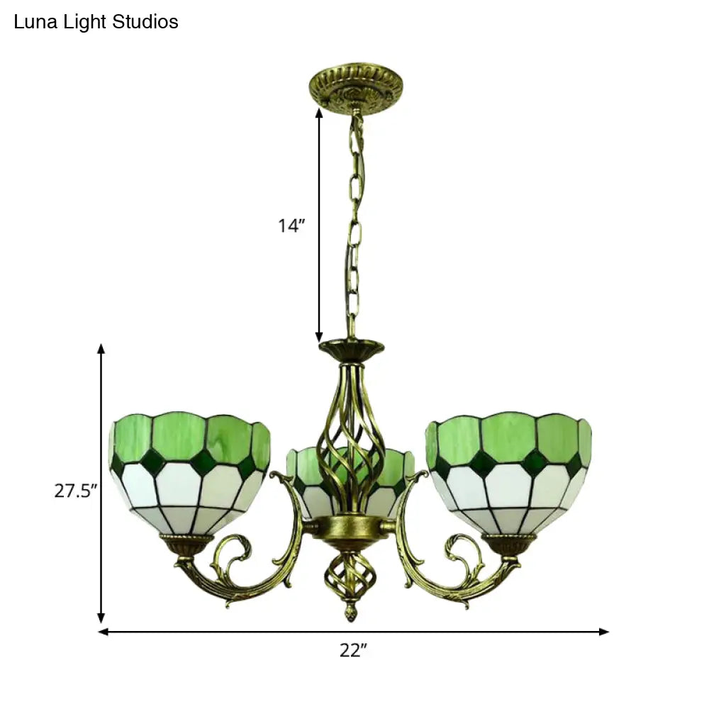 Tiffany Glass Lattice Bowl Pendant Lamp: Vibrant Yellow & Green Shades Perfect For Dining Room - 3