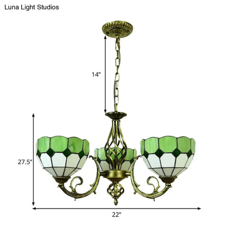 Tiffany Glass Lattice Bowl Pendant Lamp: Vibrant Yellow & Green Shades Perfect For Dining Room - 3