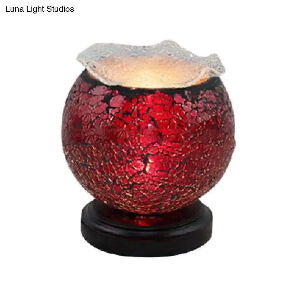 Tiffany Globe Shaped Desk Light With Plug In Cord - 1 Glass Small Lamp In Blue/Red For Kids Bedroom
