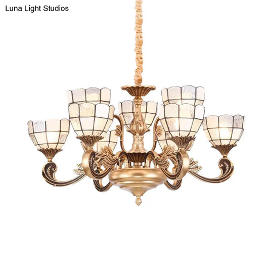 Gold Domed Shade Chandelier - Tiffany 12-Light Fixture With Frosted Glass