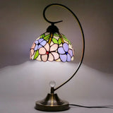 Tiffany Gooseneck Table Lamp - Metal Nightstand Light With Hand-Cut Glass Shade Purple-Pink
