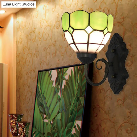 Tiffany Green/Blue Glass Grid Sconce Light Fixture - Wall Mounted Lamp