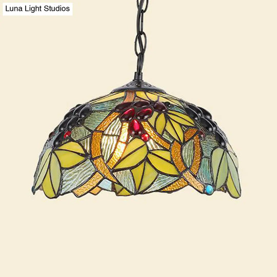 Tiffany Green/Blue Stained Glass Kitchen Pendant Light With Domed Shade Green