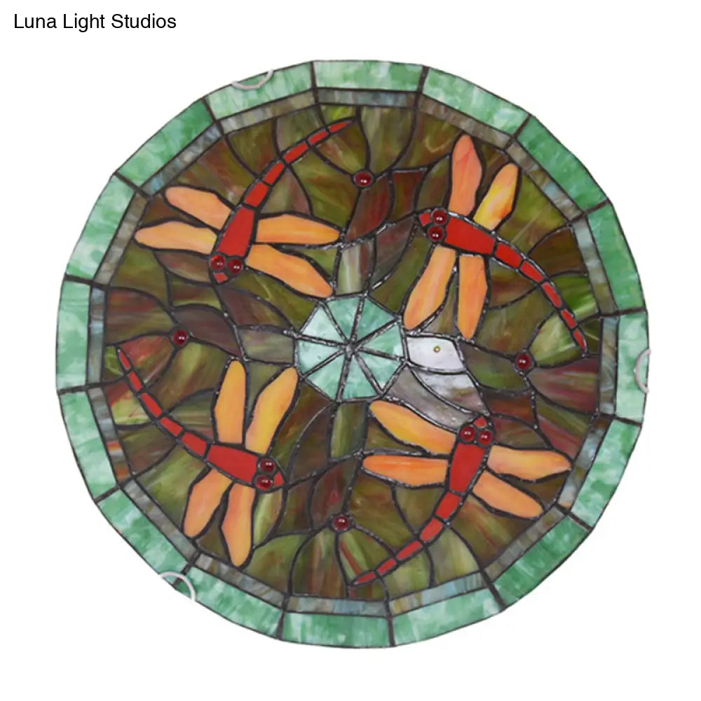 Tiffany Green Handcrafted Art Glass Flushmount Ceiling Light For Bowl Flush-Mount Lamp