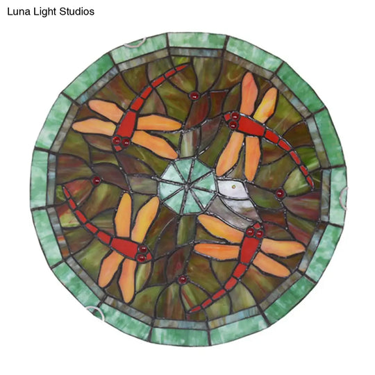 Tiffany Green Handcrafted Art Glass Flushmount Ceiling Light For Bowl Flush-Mount Lamp