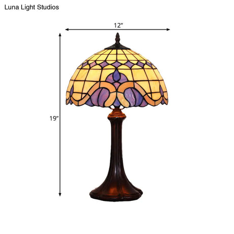 Tiffany Grid Patterned Stained Glass Bedside Night Light With Coffee Table Lighting