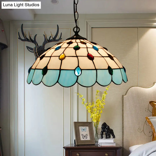 Hand Rolled Art Glass Ceiling Light - Tiffany Pink/Light Blue/Green Pendant For Bedroom Blue