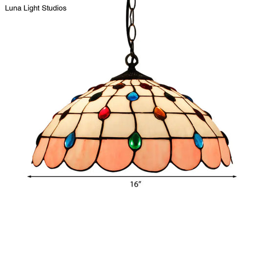 Hand Rolled Art Glass Ceiling Light - Tiffany Pink/Light Blue/Green Pendant For Bedroom
