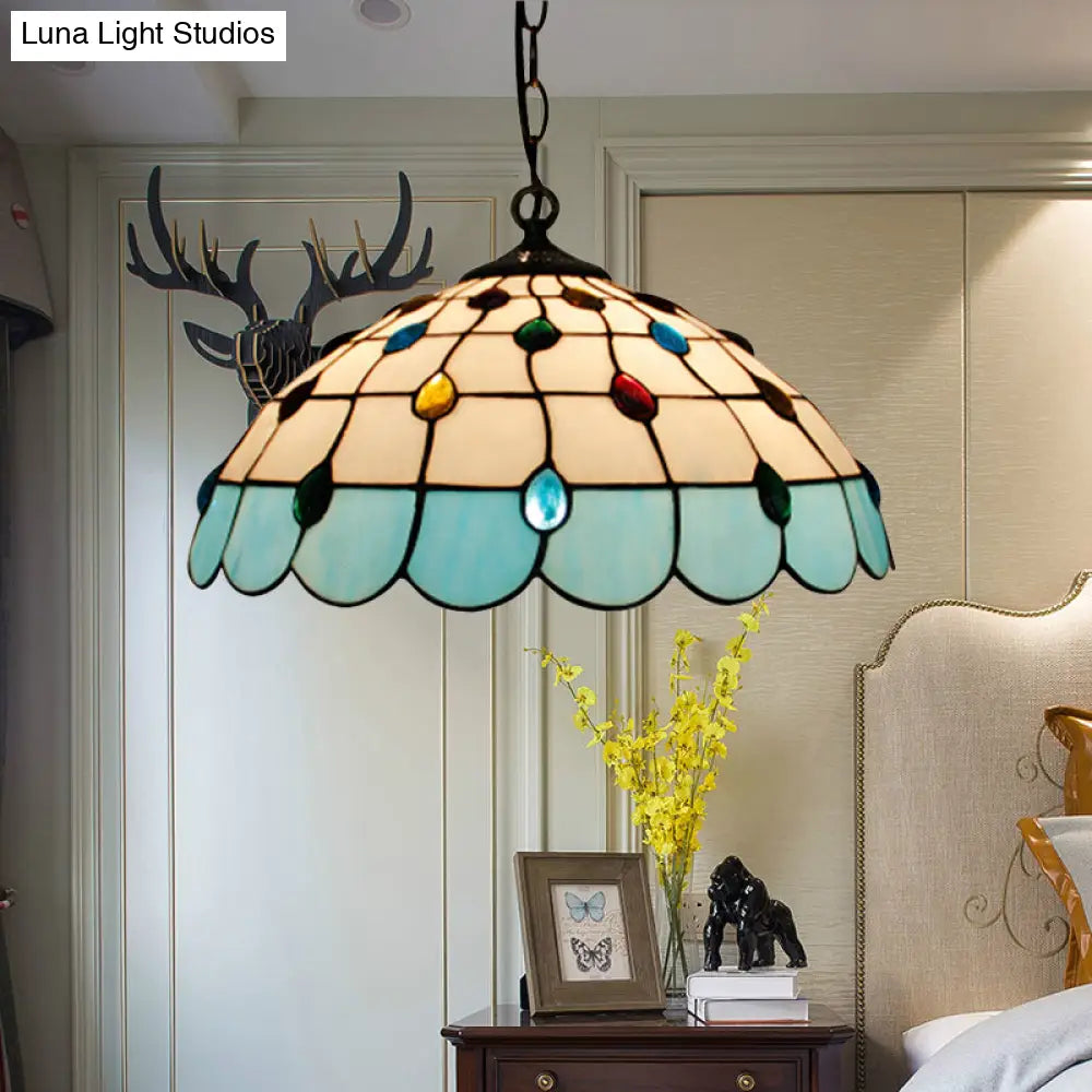 Tiffany Hand Rolled Art Glass Ceiling Light - Single Dome Pendant For Bedroom In Pink/Light