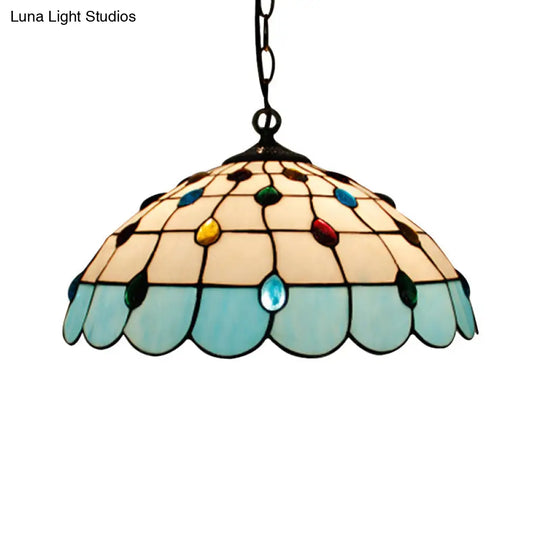 Hand Rolled Art Glass Ceiling Light - Tiffany Pink/Light Blue/Green Pendant For Bedroom