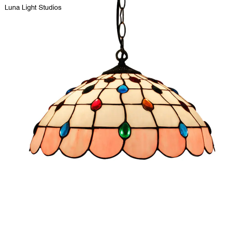 Hand Rolled Art Glass Ceiling Light - Tiffany Pink/Light Blue/Green Pendant For Bedroom