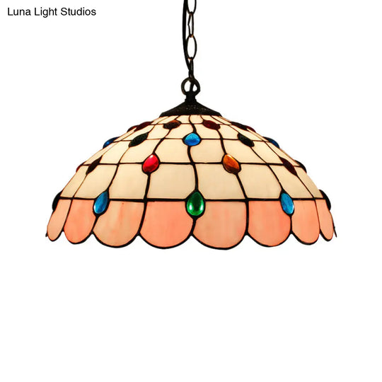 Hand Rolled Art Glass Ceiling Light - Tiffany Pink/Light Blue/Green Pendant For Bedroom
